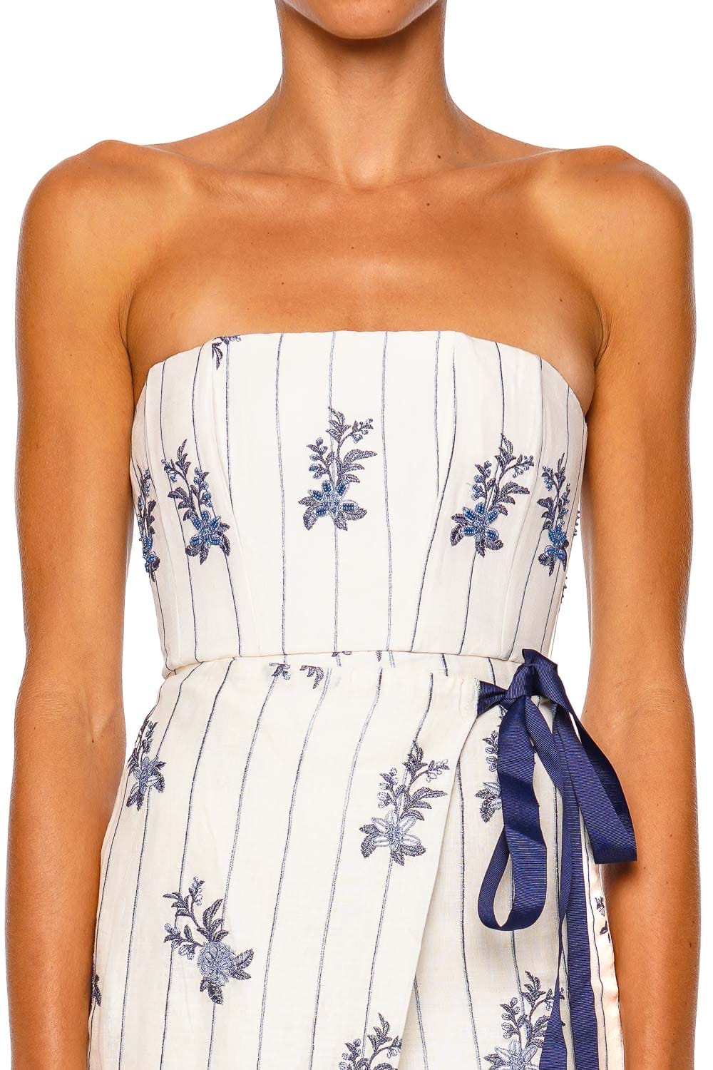 AGUA by Agua Bendita Cinefila Valle White Blue Strapless Midi Dress