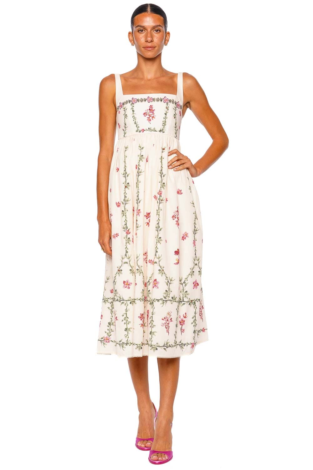 AGUA by Agua Bendita Barbara Cauca Ivory Floral Straps Midi Dress