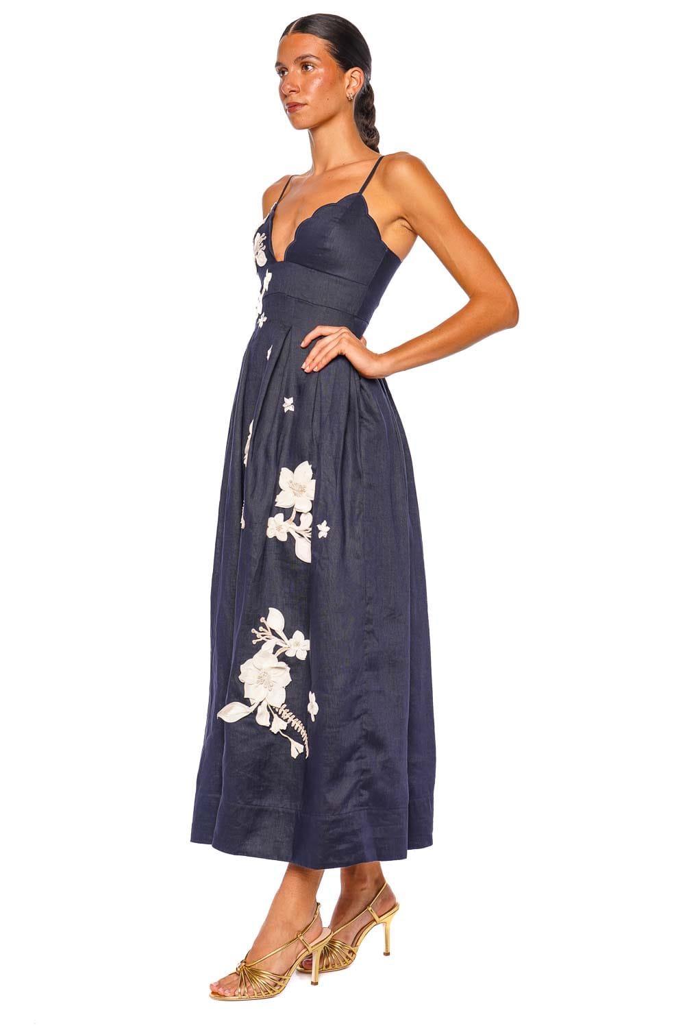 AGUA by Agua Bendita Sula Cauca Navy Floral Strap Midi Dress