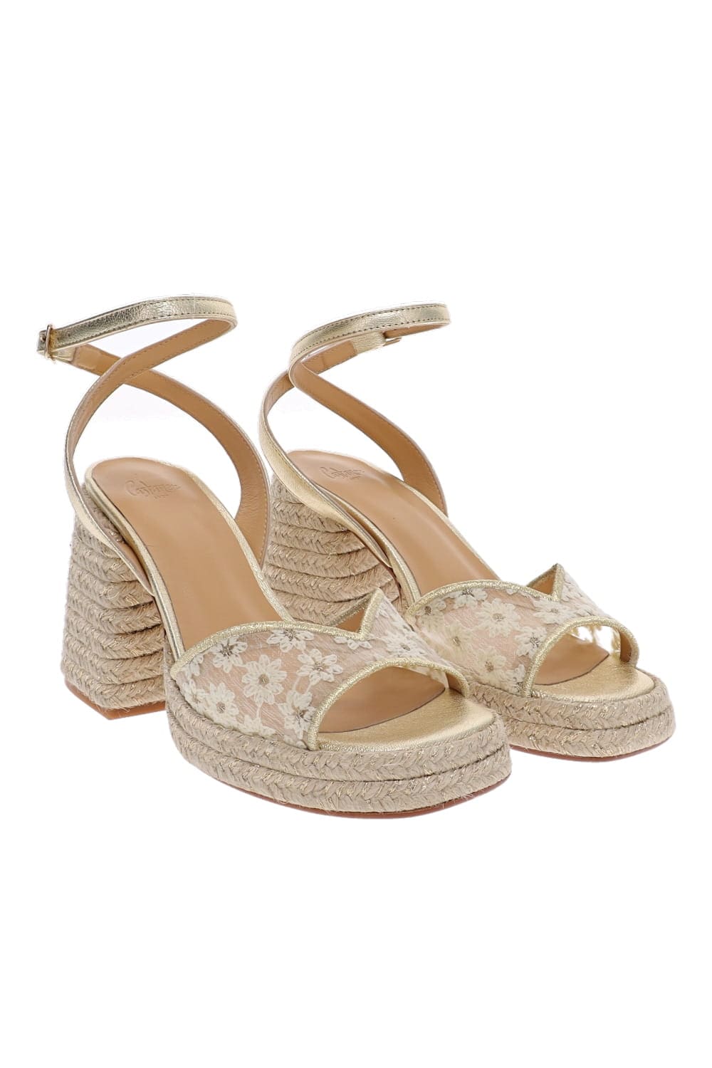 Castaner Vals White and Gold Platform Block Heel Sandals