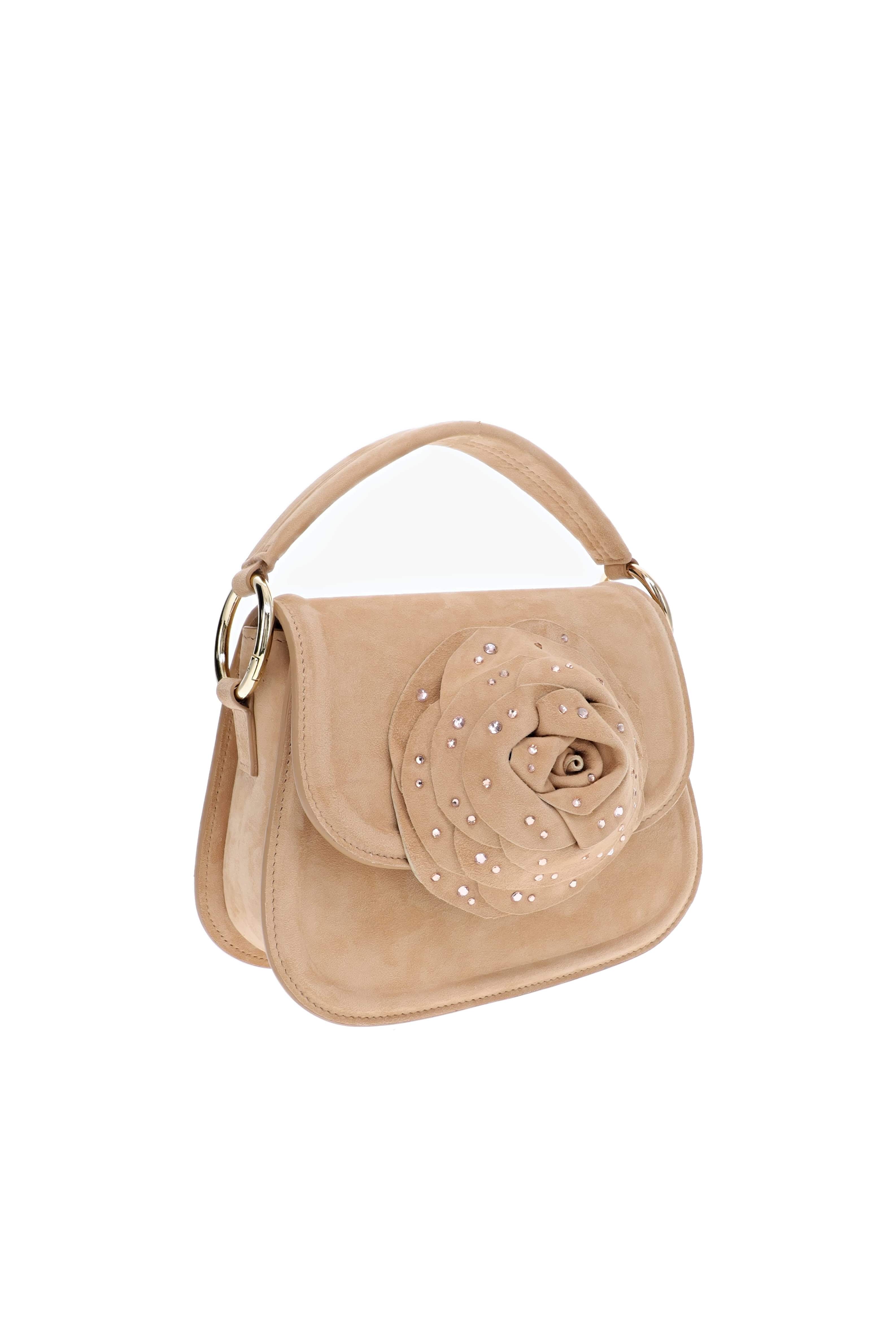 Gedebe Alice Caramel Suede Flower Top Handle Bag