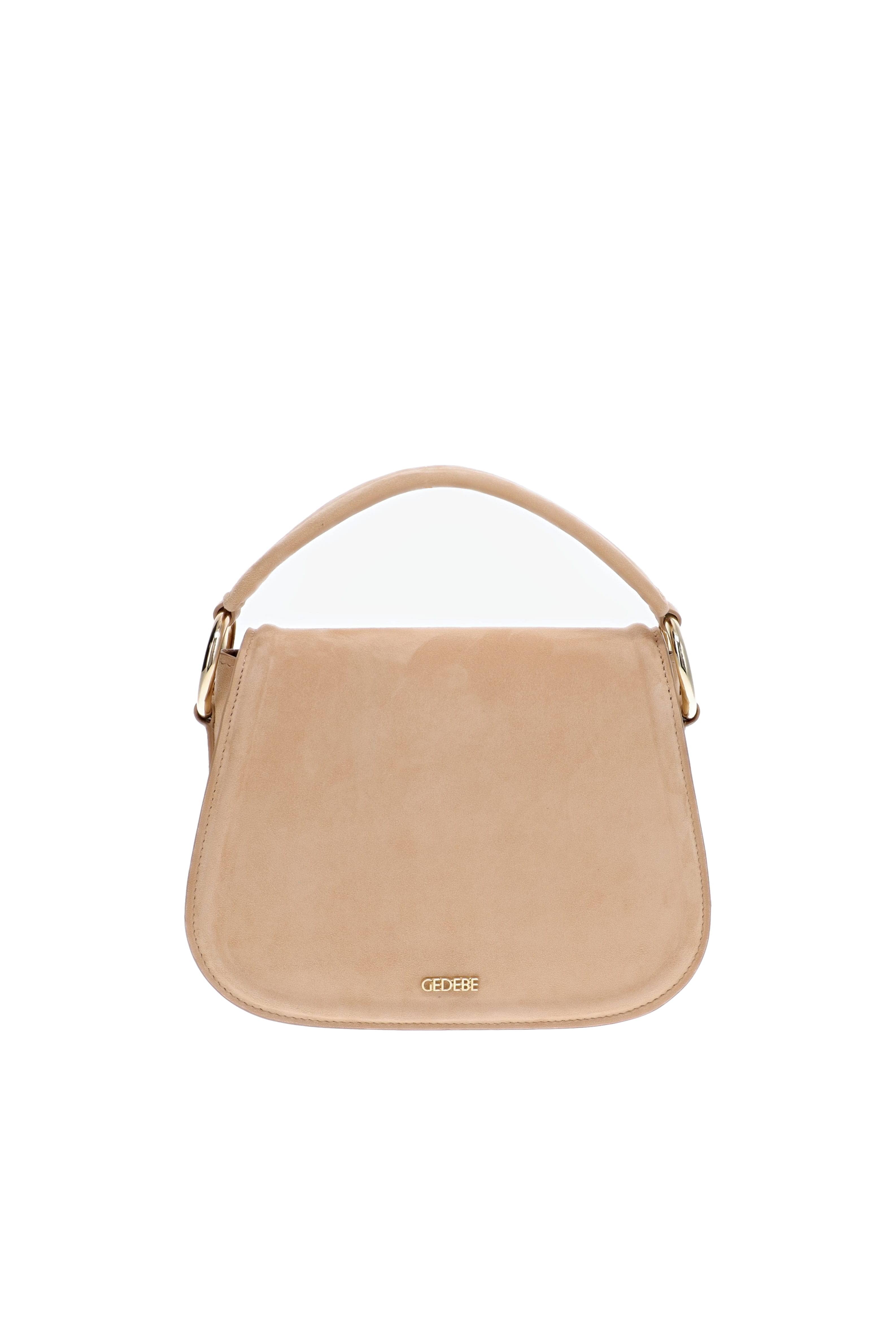 Gedebe Alice Caramel Suede Flower Top Handle Bag