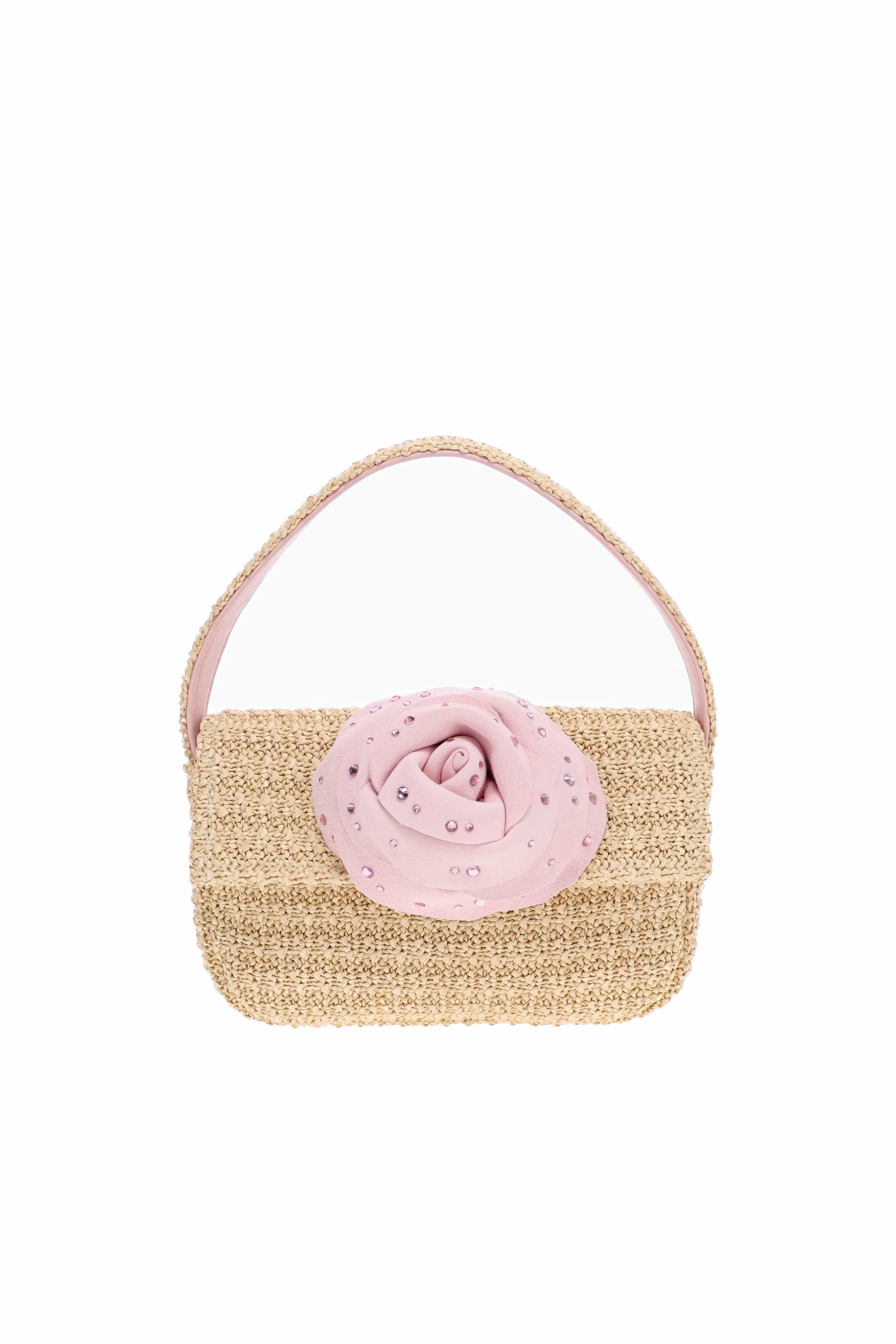 Gedebe Habibi Natural Petal Mini Flower Raffia Shoulder Bag