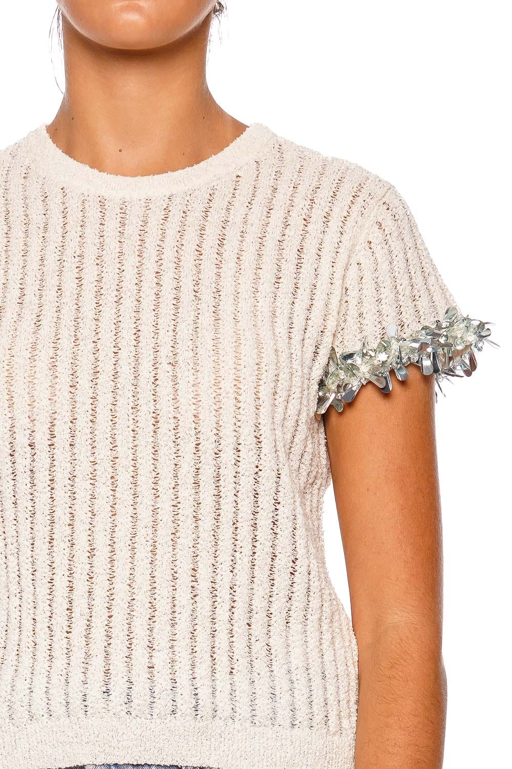 DES_PHEMMES Sponge Ribbed Knit Top Vanilla Short Sleeve Top