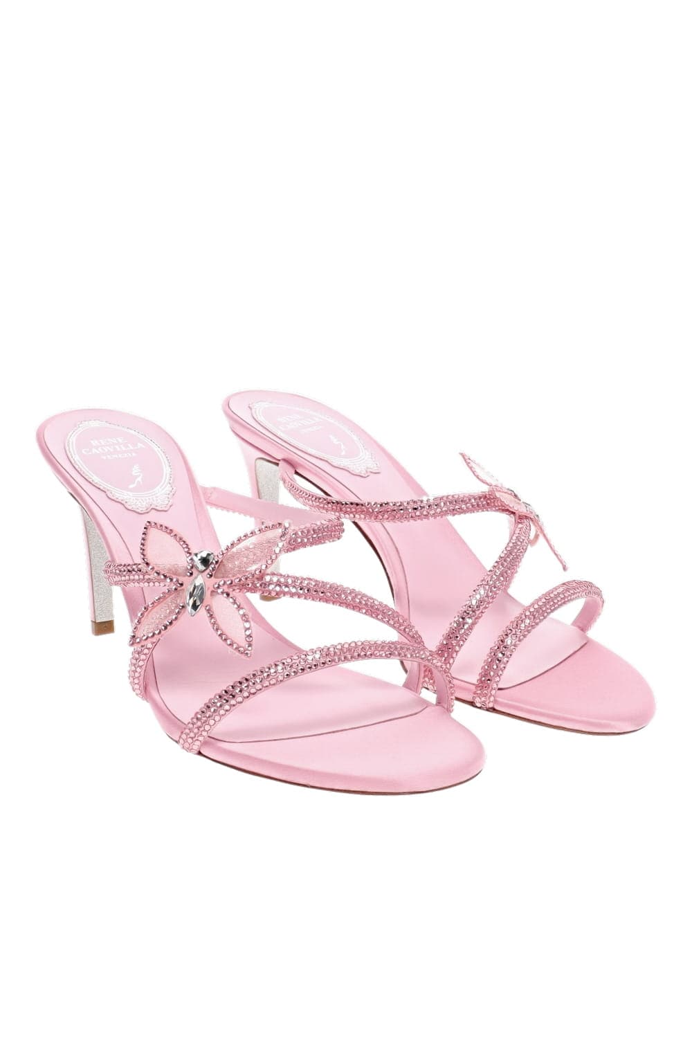 RENE CAOVILLA Pink Butterfly Crystal Light Rose Heeled Sandal