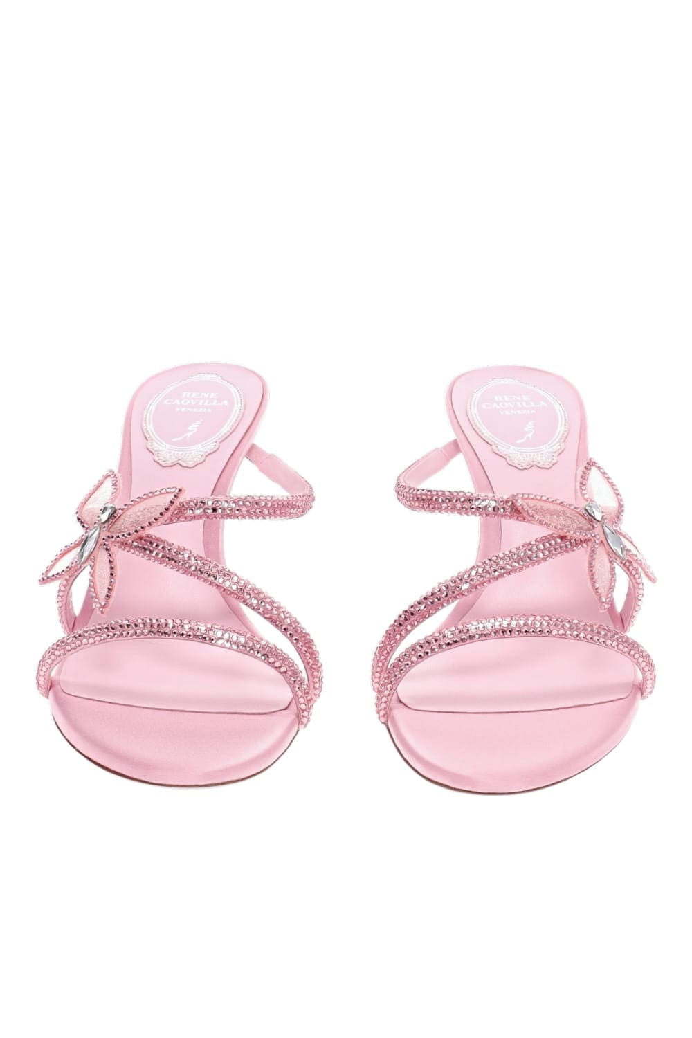 RENE CAOVILLA Pink Butterfly Crystal Light Rose Heeled Sandal
