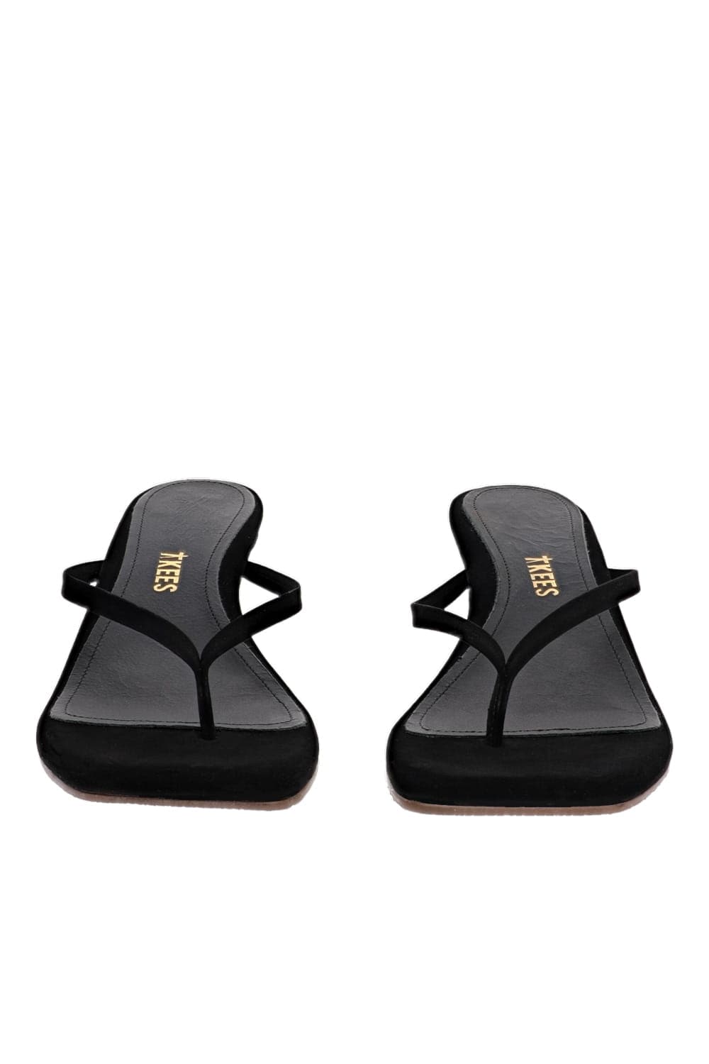 TKEES Square Toe Julia Black Suede Kitten Heel Sandal