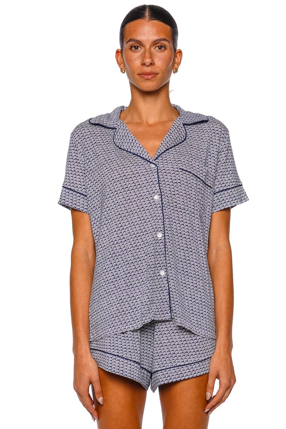 Eberjey Gisele Printed Relaxed Short Sleeve Pajama Set Navy Print