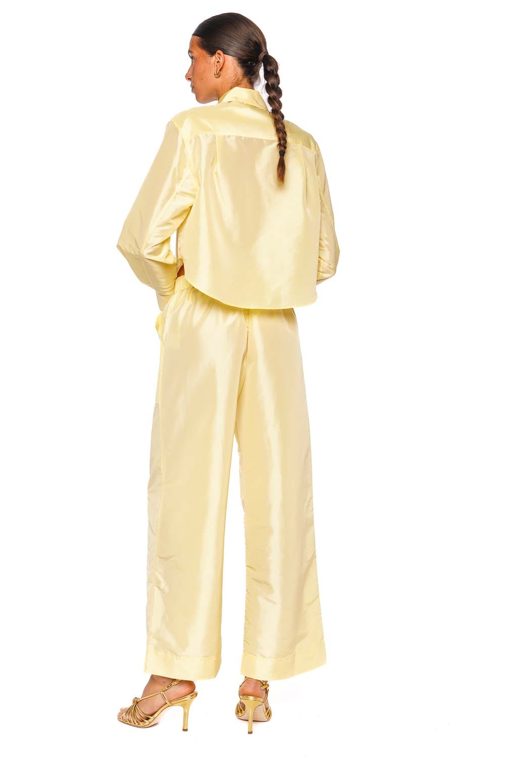 SIMKHAI Arden Pale Yellow Wide Leg Pull On Pant