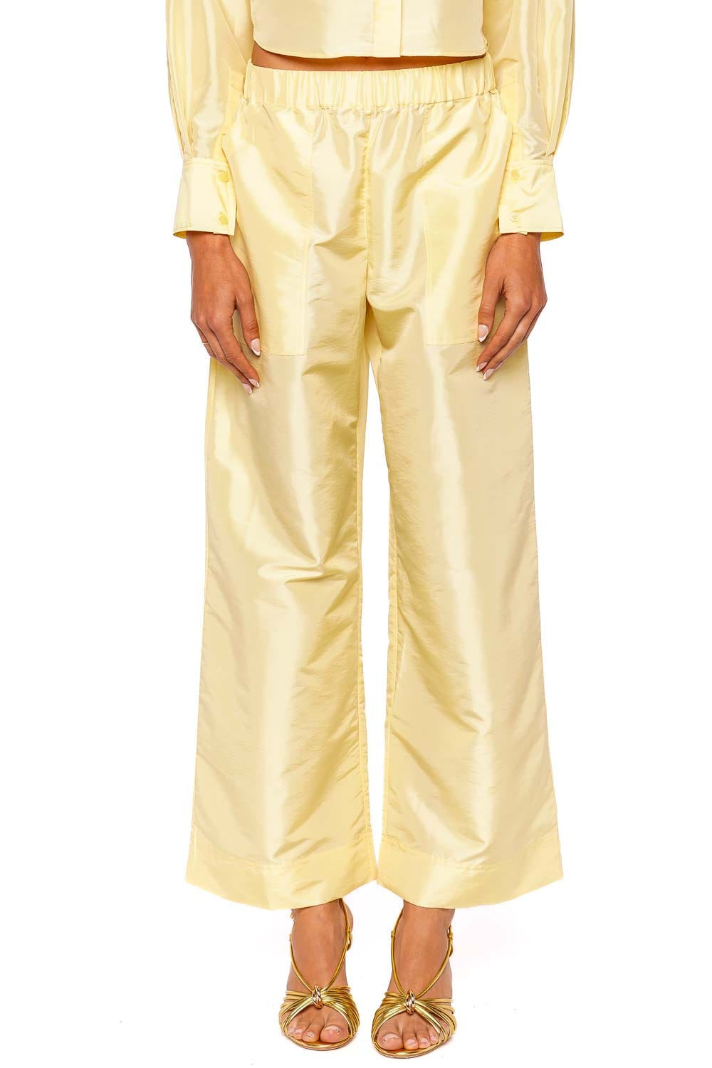 SIMKHAI Arden Pale Yellow Wide Leg Pull On Pant