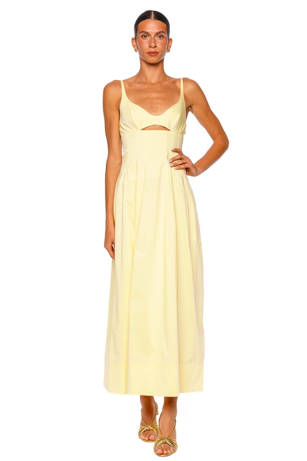 SIMKHAI Maddy Buttercream Cotton Midi Dress with Adjustable Straps