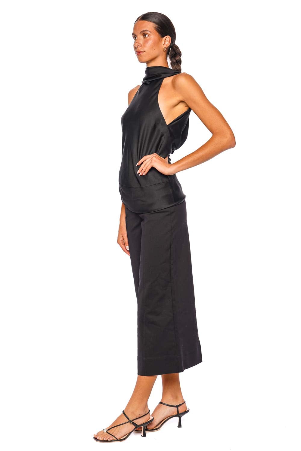 SIMKHAI Samira Satin Black Cape Halter Top