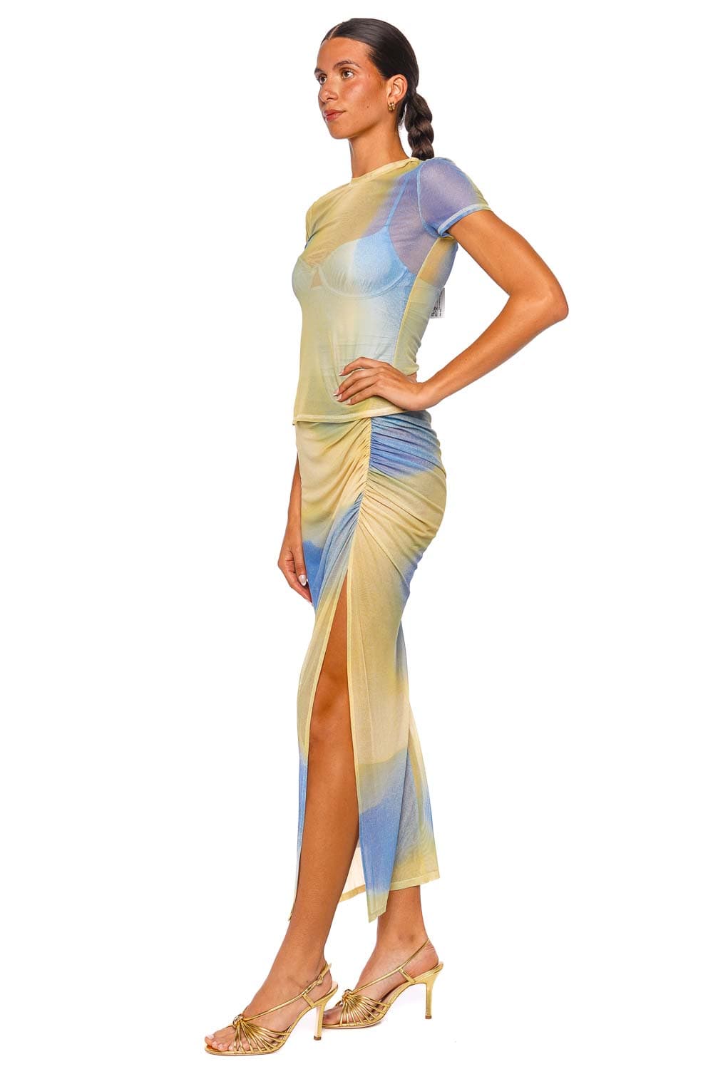 SIMKHAI Murry Golden Hour Twilight Mesh Short Sleeve Top