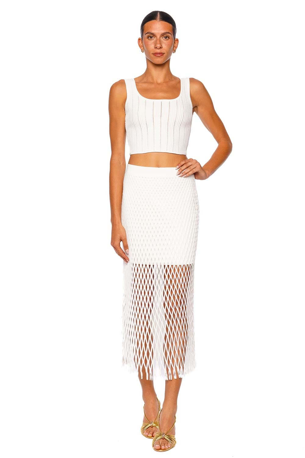 SIMKHAI Aldridge Ivory Knit Midi Skirt