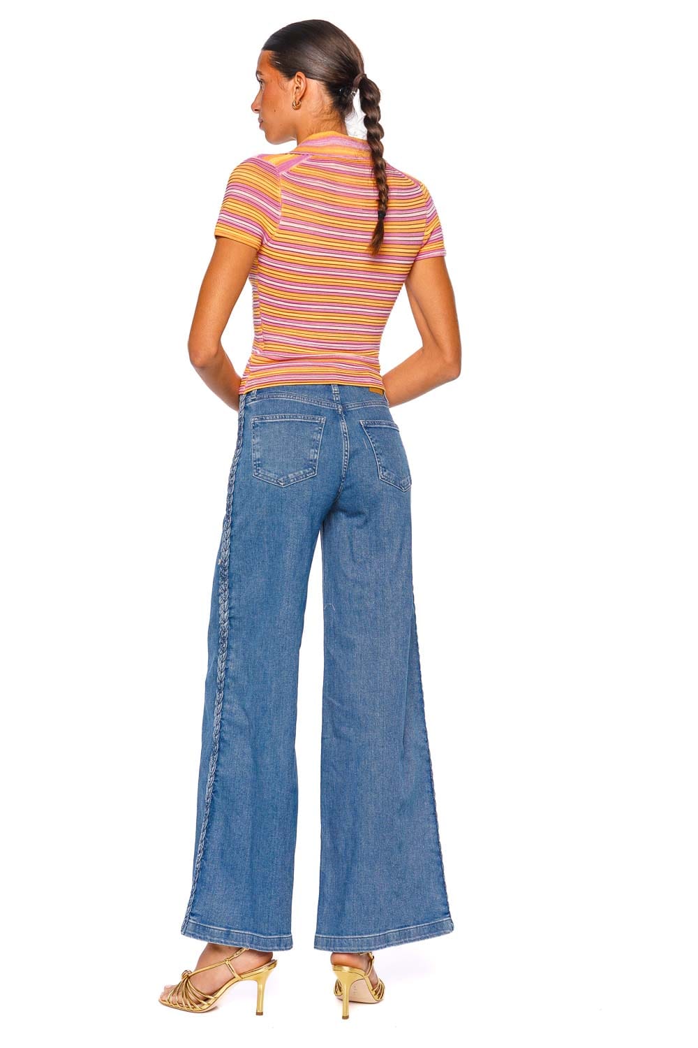 SIMKHAI Booker Bondi Blue Straight Leg Jeans with Braided Side Detail