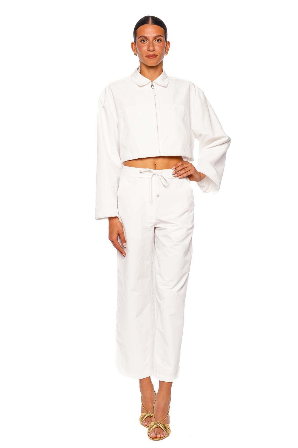SIMKHAI Colsen White Cropped Zip Front Jacket