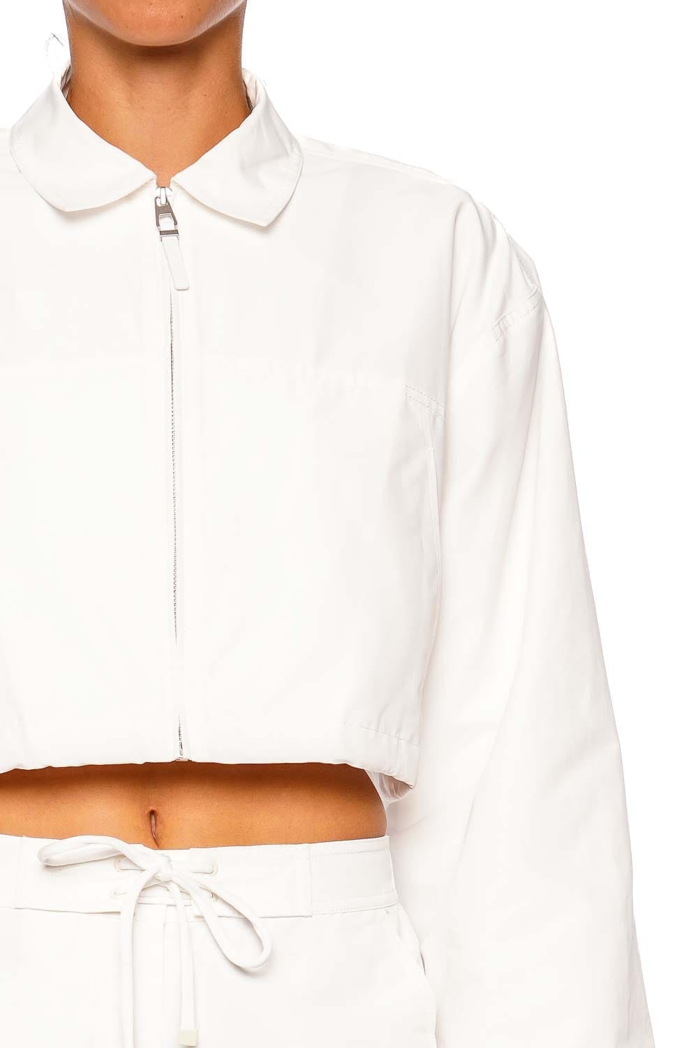 SIMKHAI Colsen White Cropped Zip Front Jacket