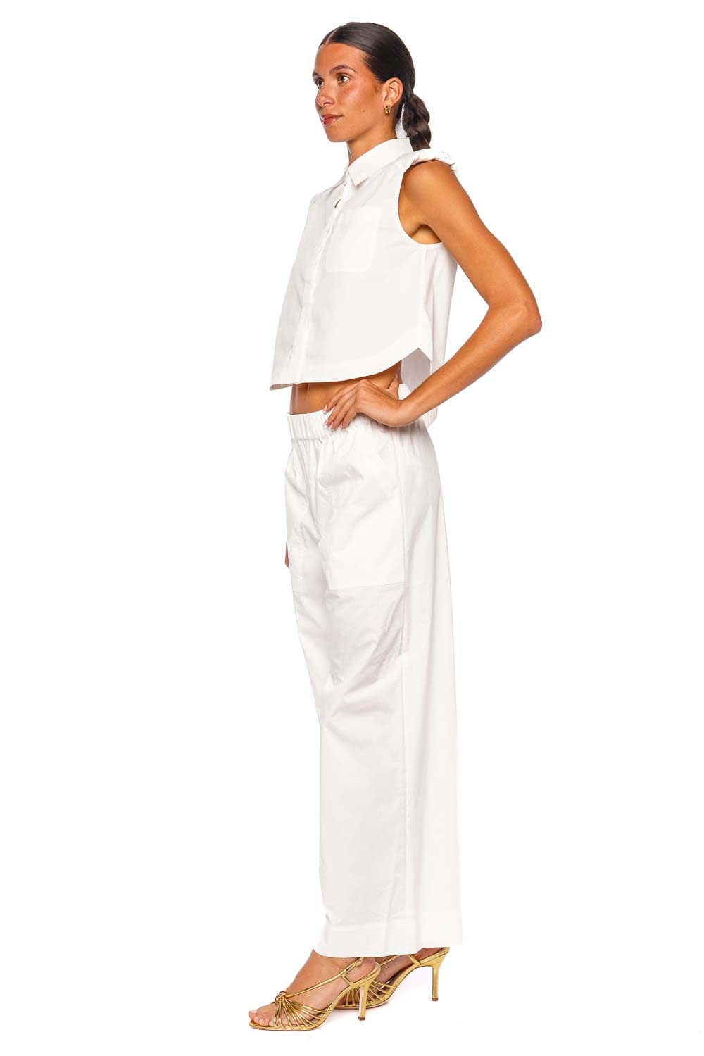 SIMKHAI Winslow White Sleeveless Cropped Shirt