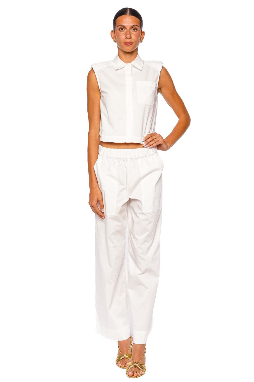 SIMKHAI Arden White Wide Leg Pull-On Pant