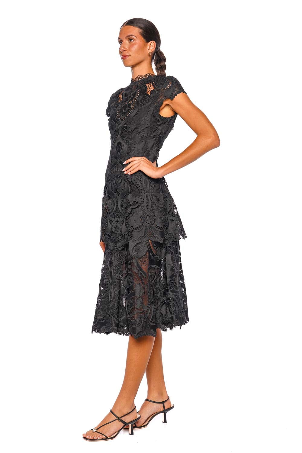 SIMKHAI Laura Guipure Lace Cap Sleeve Midi Dress