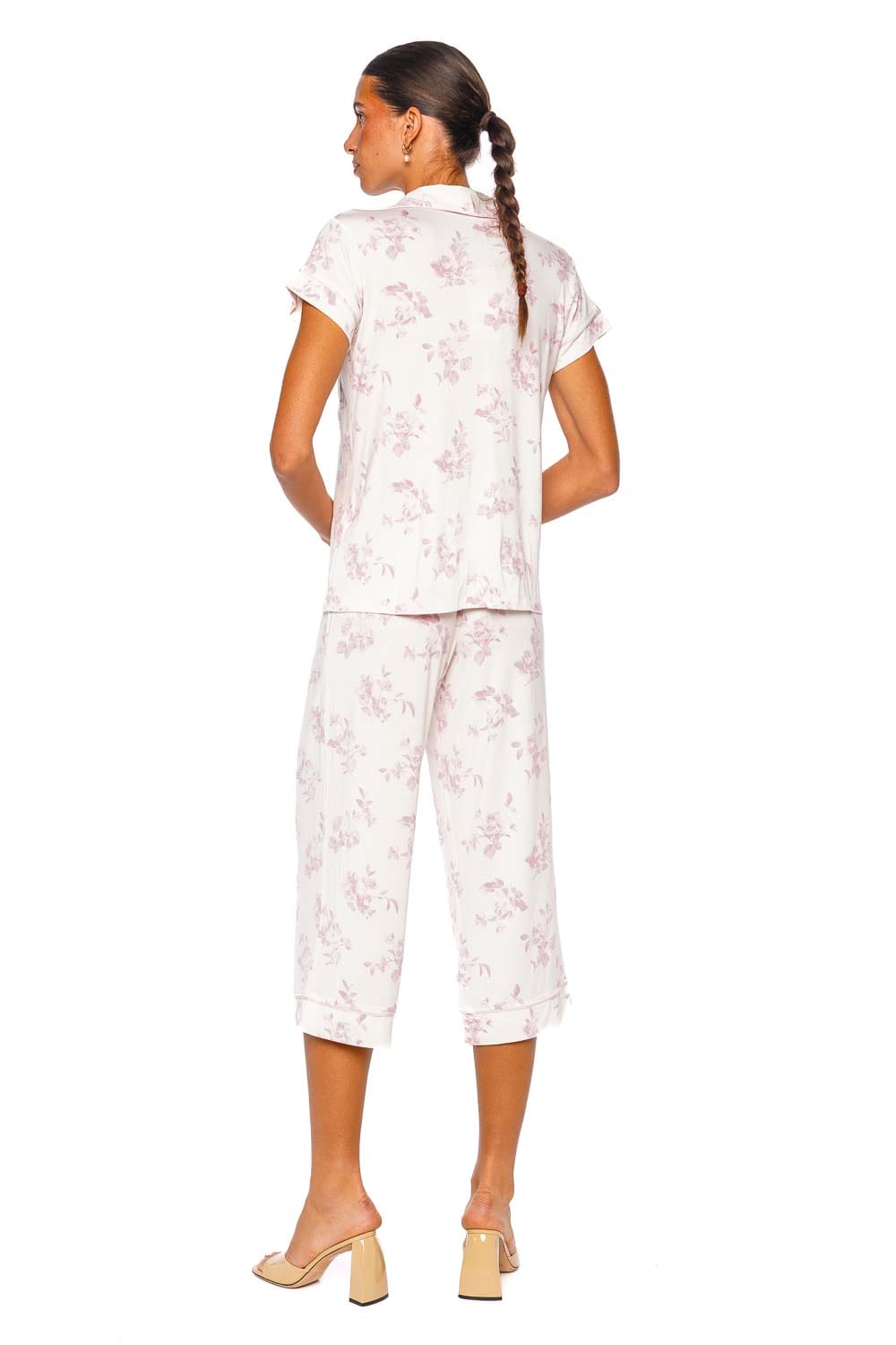 Eberjey Gisele Printed Short Sleeve Crop Pajama Set Cameo Pink
