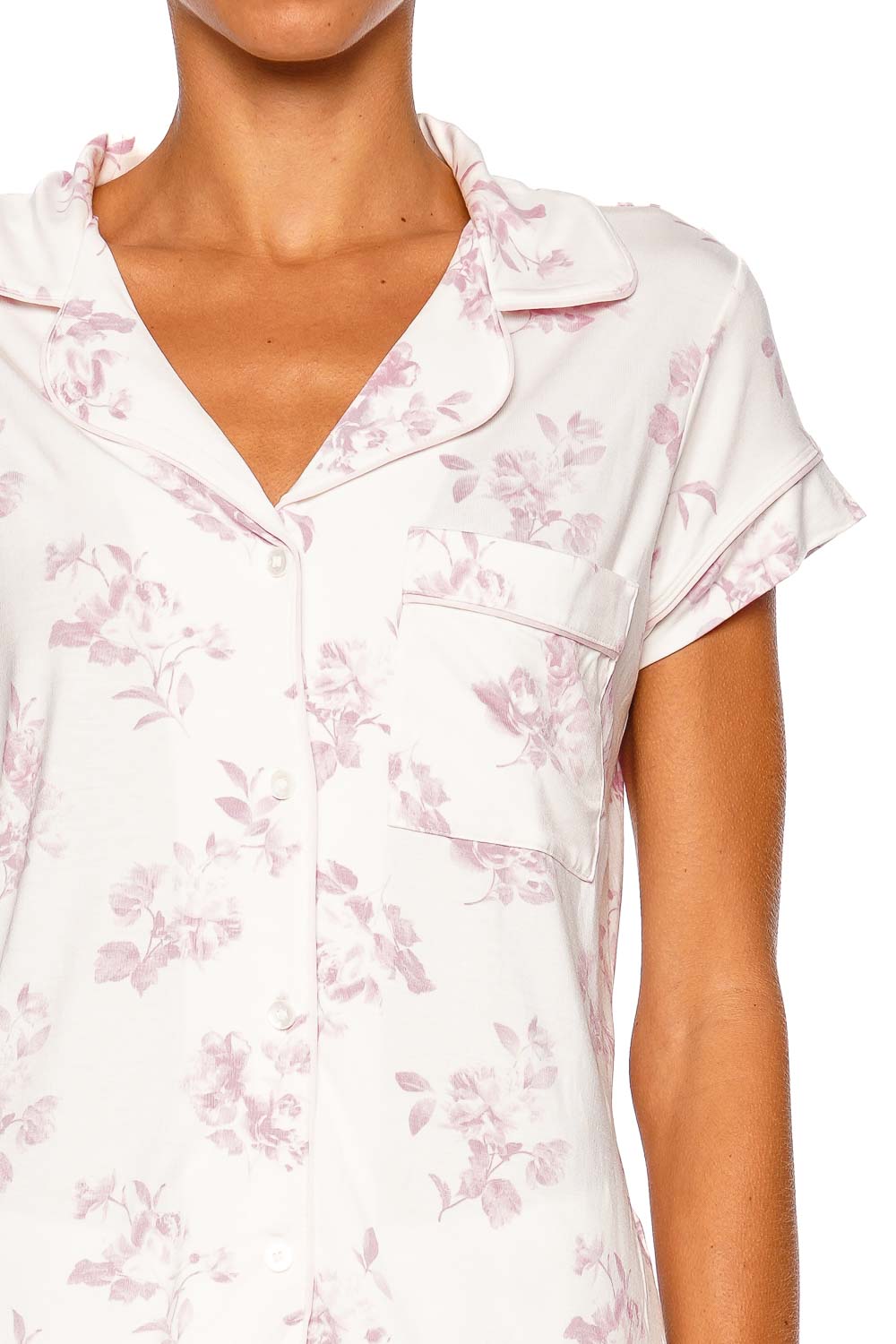 Eberjey Gisele Printed Short Sleeve Crop Pajama Set Cameo Pink