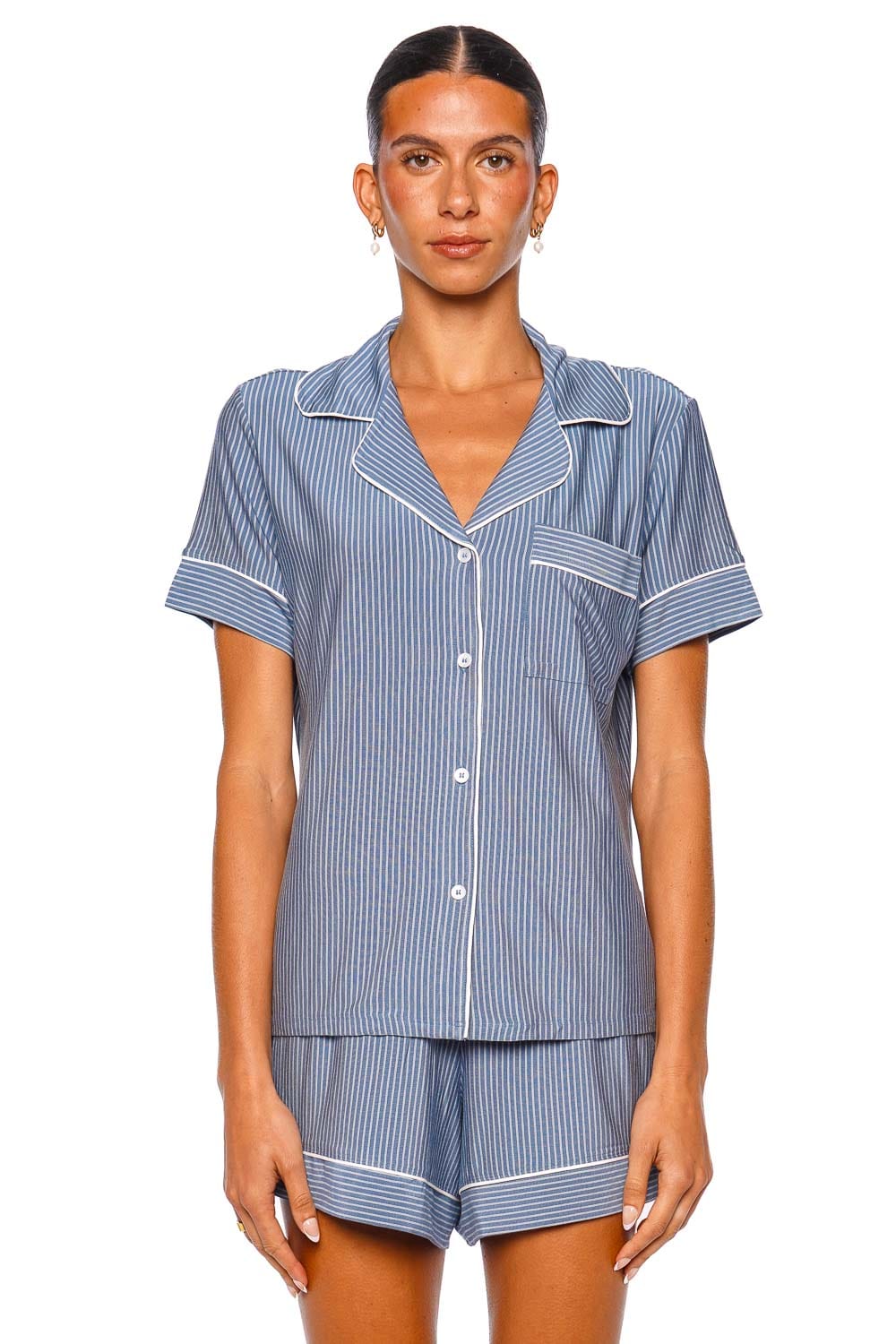 Eberjey Gisele Slate Blue Ivory Short Sleeve Pajama Short Set