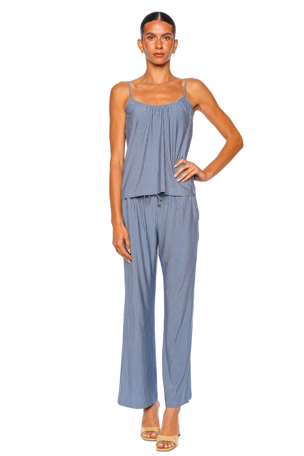 Eberjey Gisele Slate Blue Striped Cami and Pant PJ Set