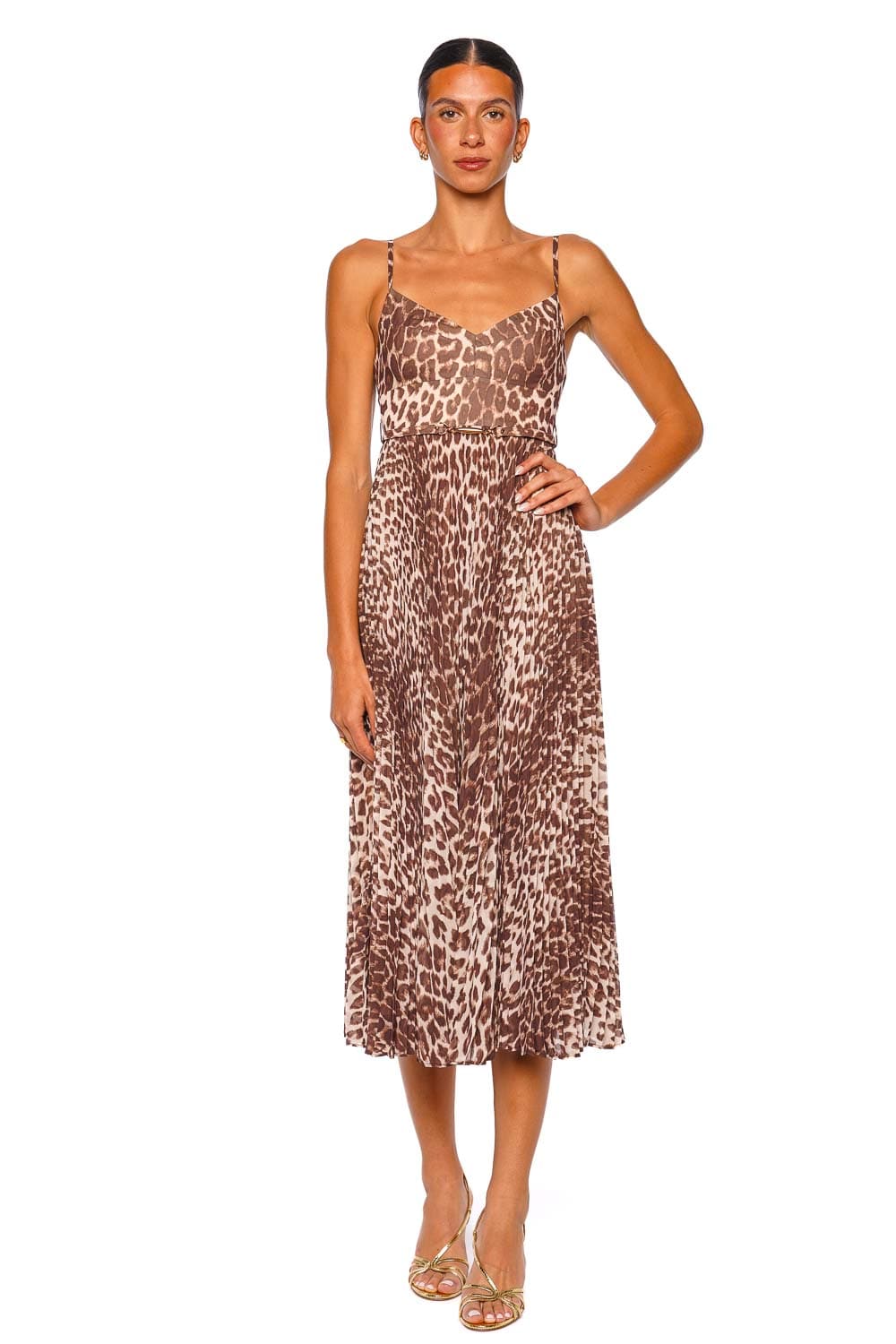 ZIMMERMANN Sunray Pleated Picnic Leopard Sleeveless Midi Dress