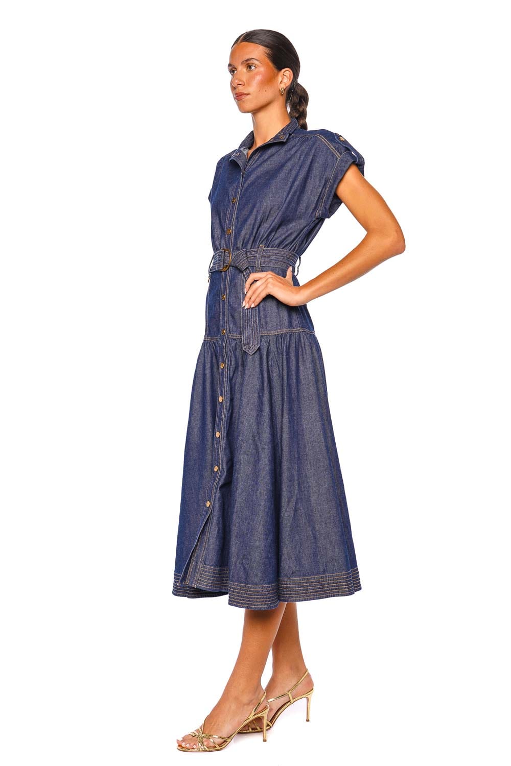 ZIMMERMANN Denim Harbour Blue Cap Sleeve Midi Dress