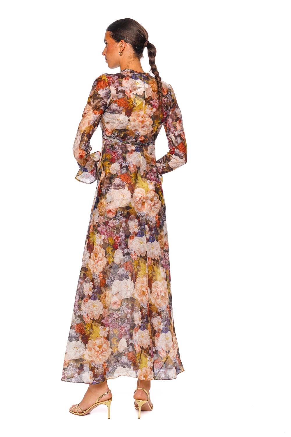 ZIMMERMANN Alchemy Sheath Rosette Long Sleeve Floral Maxi Dress