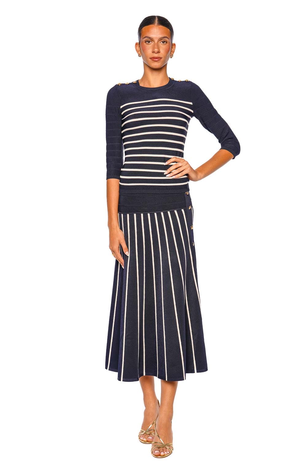 ZIMMERMANN Luna Striped Navy Cream Three Quarter Sleeve Knit Top