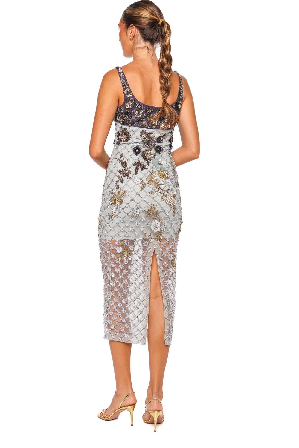 LA FUORI Nyx Bloom Aurora Blue Strappy Midi Dress