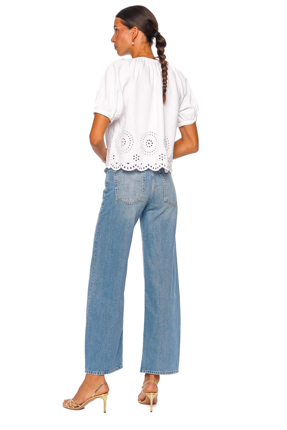 FRAME The Eyelet Resort Shirt White Short Sleeve Top