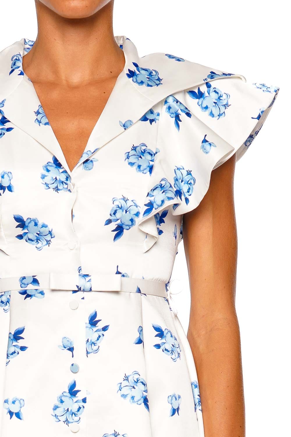 LEO LIN Isla Blue Floral Ruffle Cap Sleeve Mini Dress