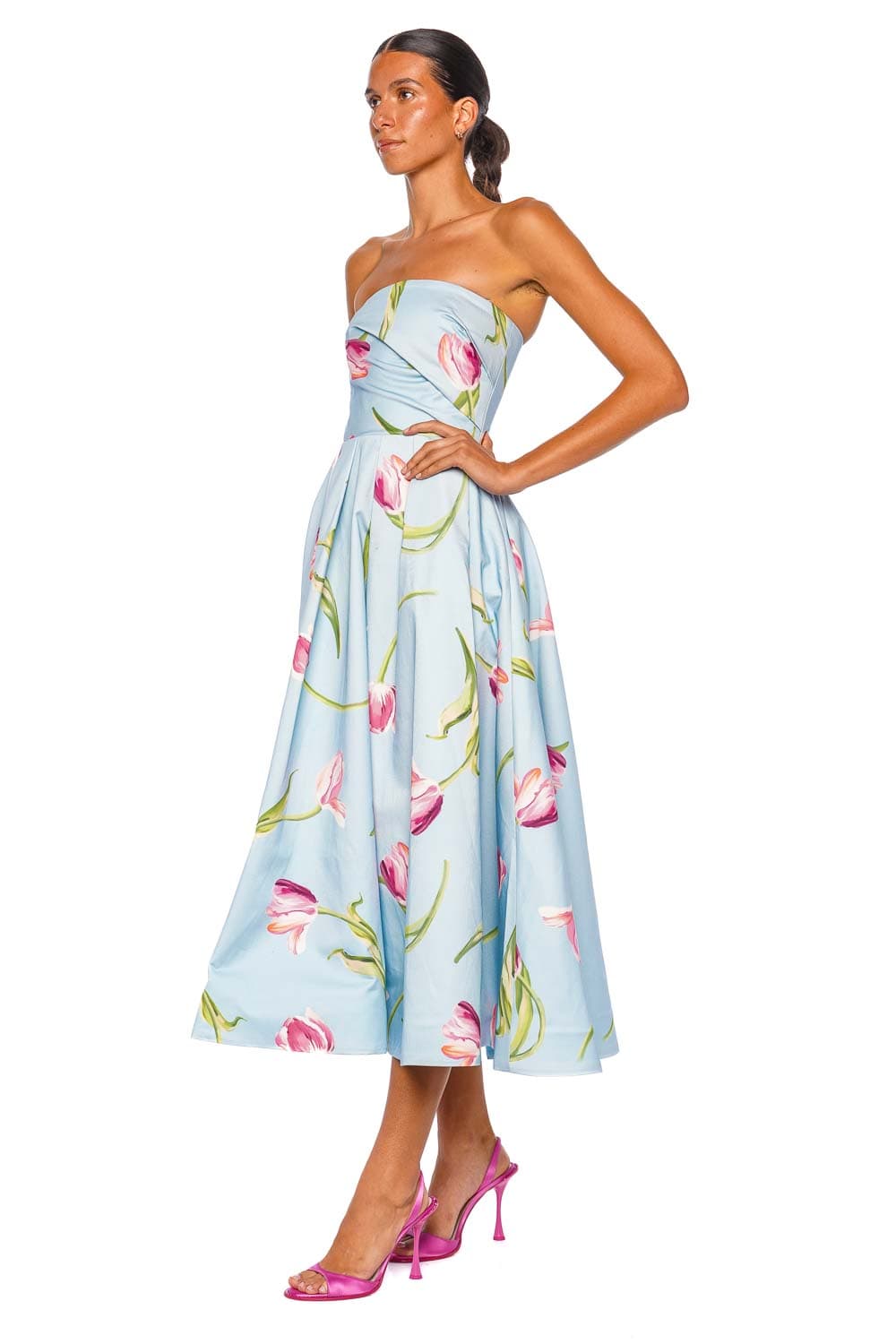 LEO LIN Lynn Bustier Blue Strapless Midi Dress