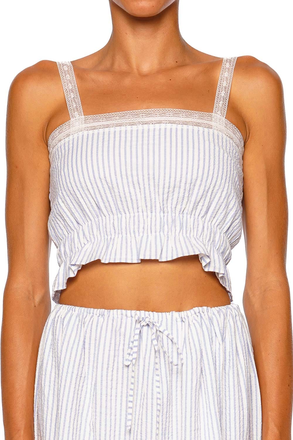 Faithfull The Brand Venta Light Blue White Striped Strappy Crop Top