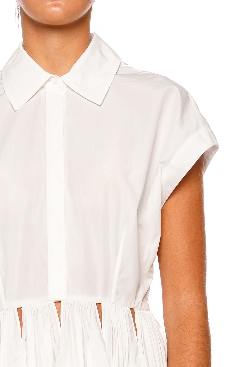 SIMKHAI Selin White Cap Sleeve Pleated Mini Dress