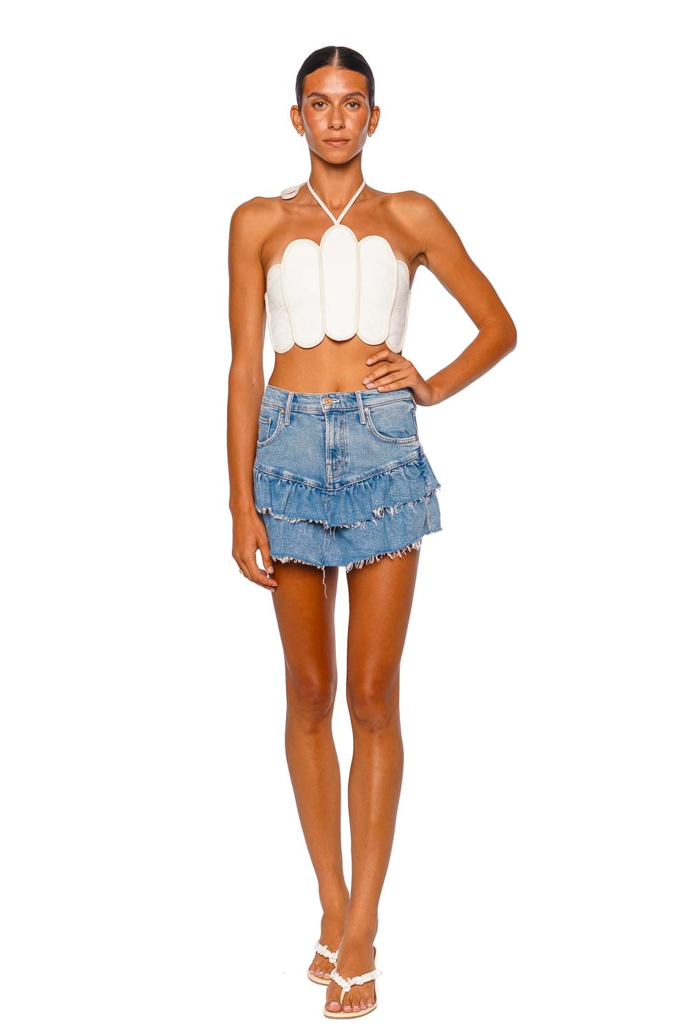 MOTHER Denim The Ruffle My Feathers Blue Denim Ruffle Mini Skirt