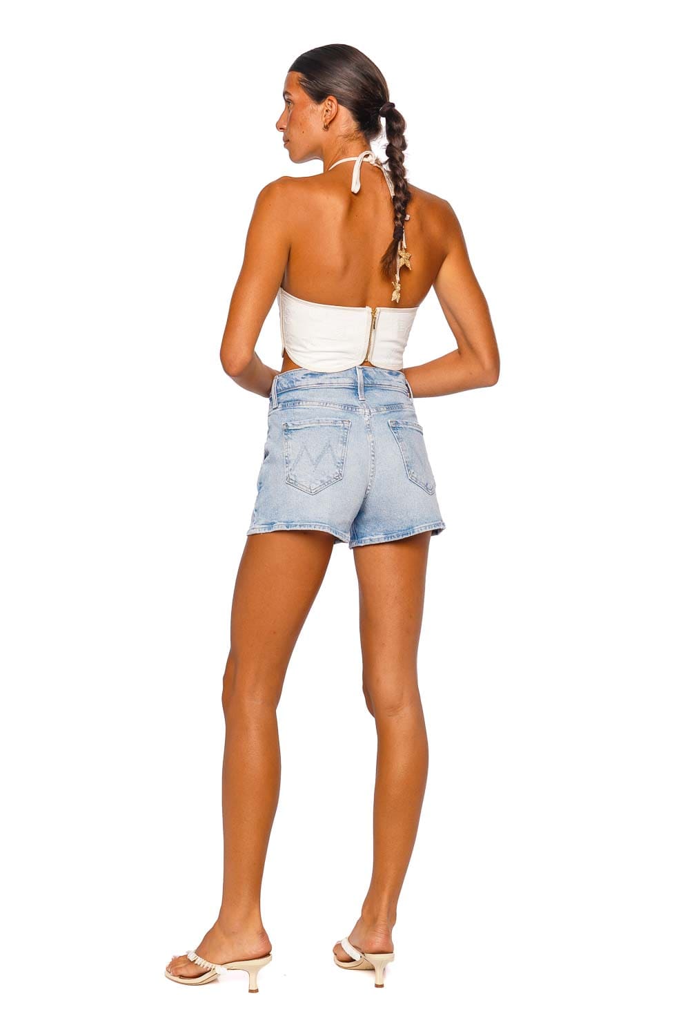MOTHER Denim The Pleated Rambler Prep Light Blue Denim Shorts
