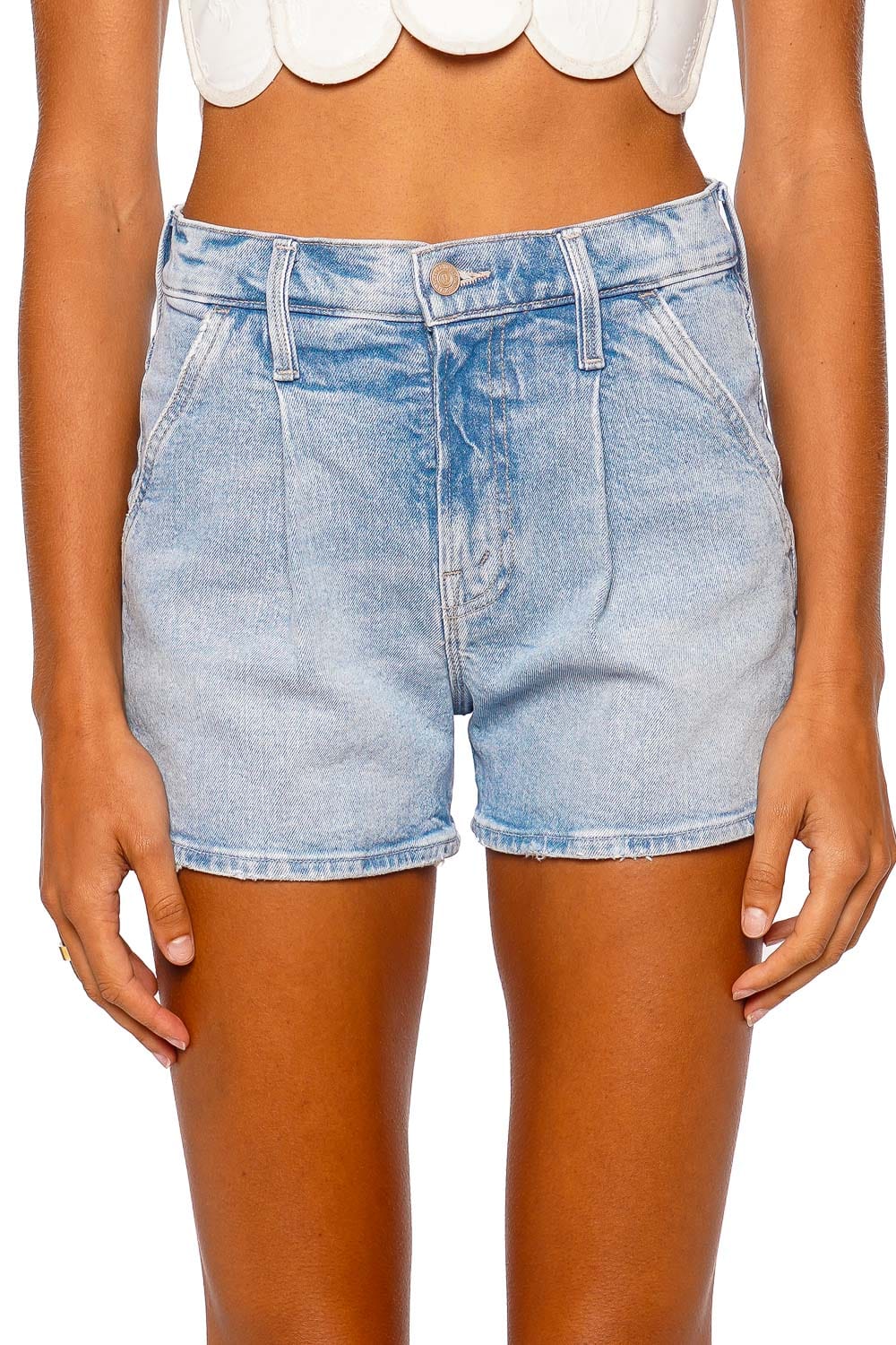 MOTHER Denim The Pleated Rambler Prep Light Blue Denim Shorts