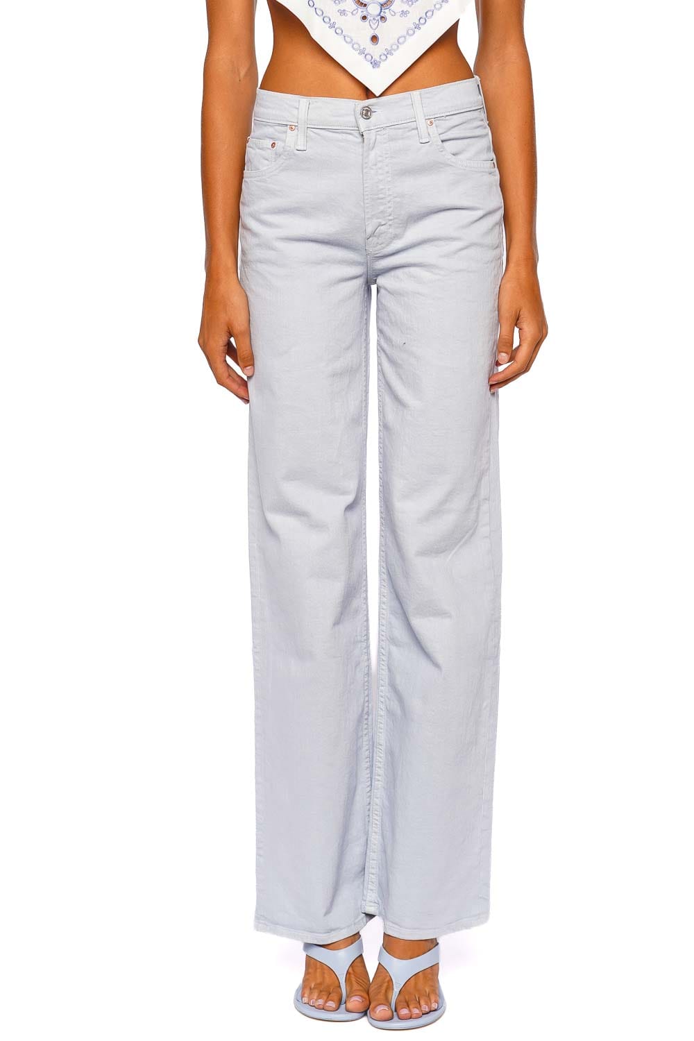 MOTHER Denim The Rerun Zip Sneak Ballad Blue Wide Leg Jeans