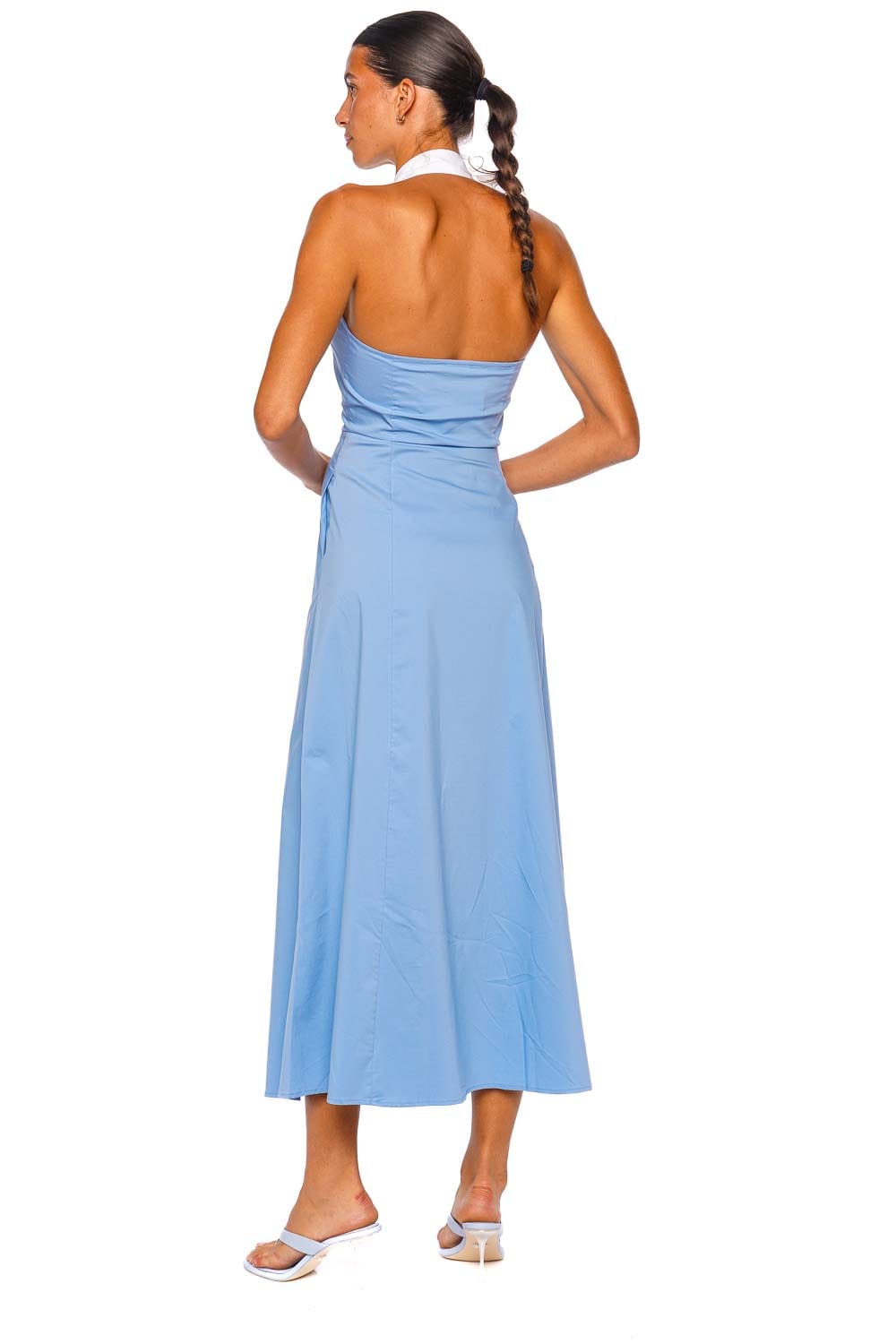 L'AGENCE Maurie Vista Blue White Halter Maxi Dress