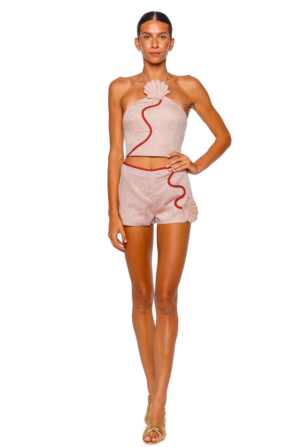 Azulu Leia Apricot Orange Halter Crop Top