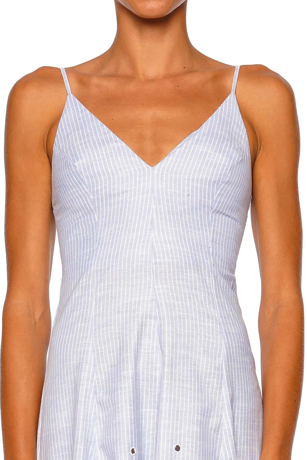 Hemant and Nandita Dhara Light Blue Striped Sleeveless Midi Dress