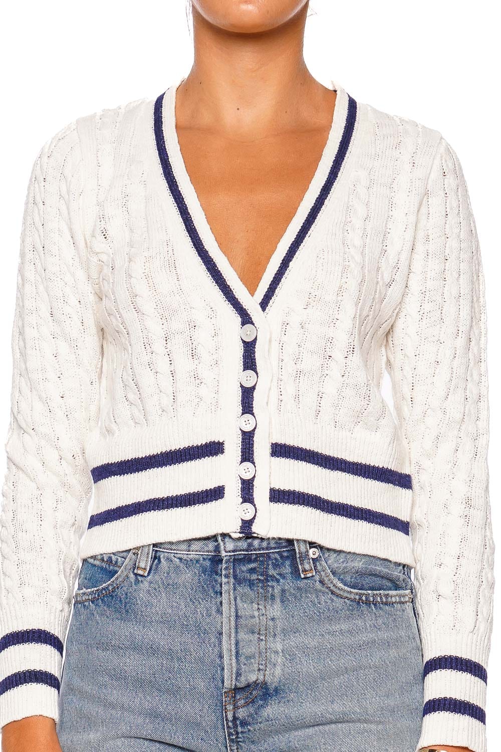 LoveShackFancy Evabella Seaspray Ivory Long Sleeve Cropped Cardigan