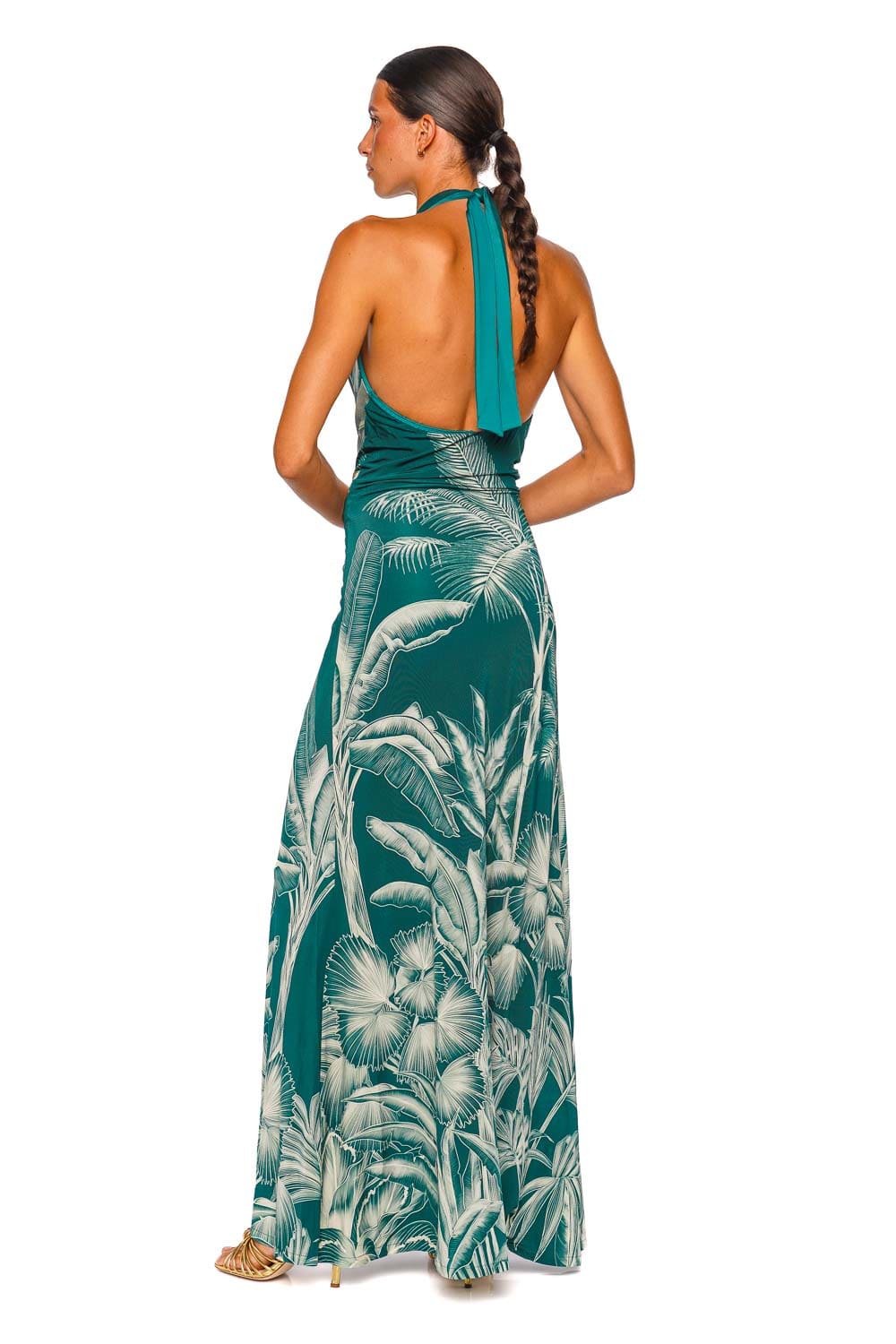 Andres Otalora Amara Pura Dark Teal Jungle Halter Maxi Dress
