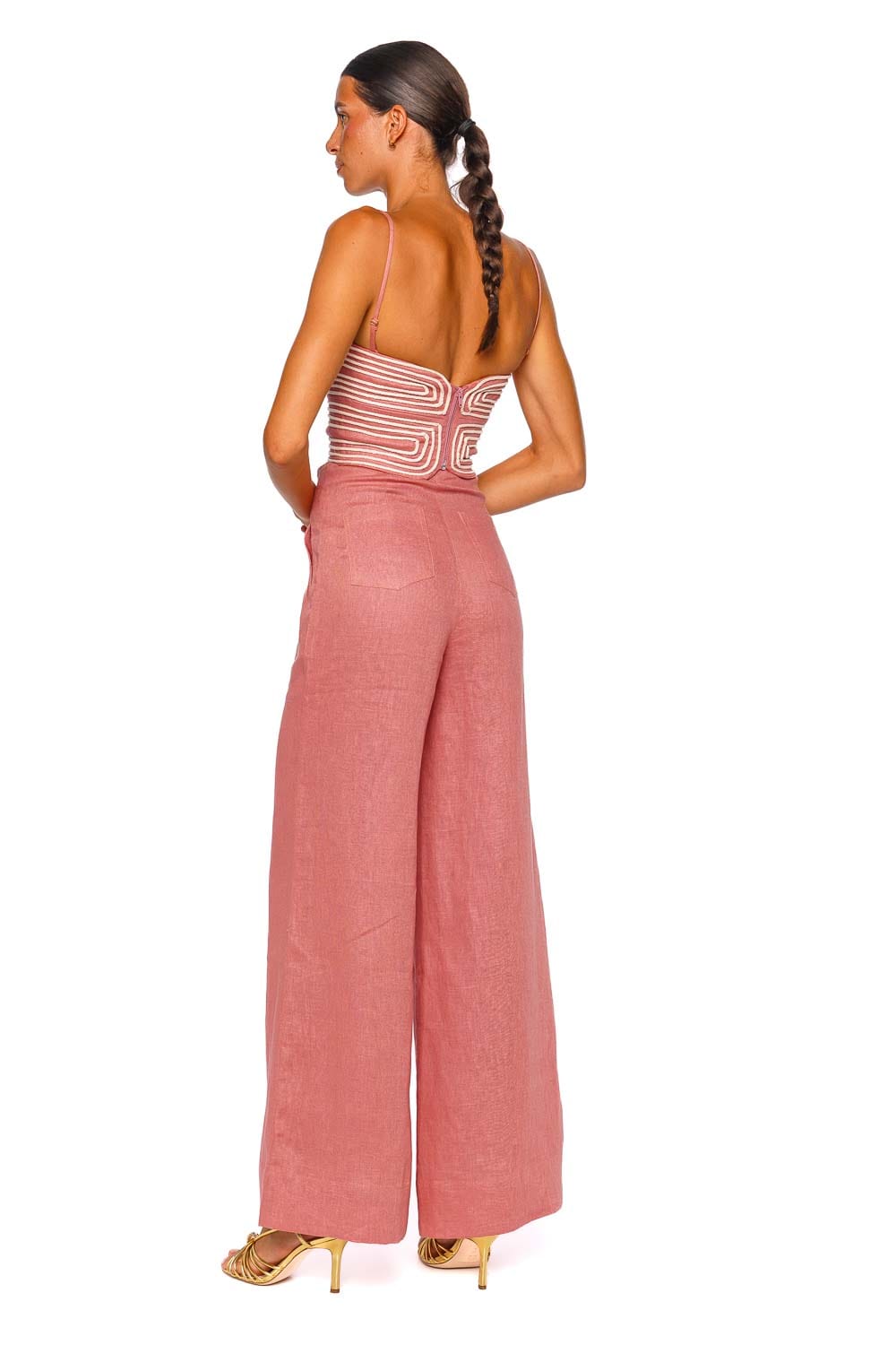 Andres Otalora Baía Embroidered Blush Pink Strappy Crop Top