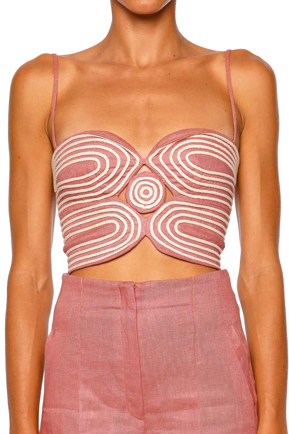 Andres Otalora Baía Embroidered Blush Pink Strappy Crop Top
