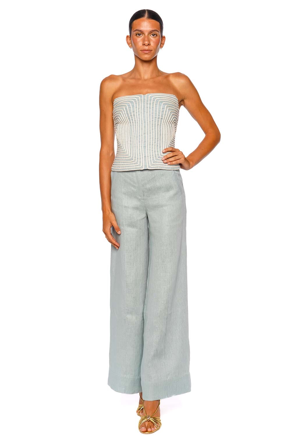 Andres Otalora Nyota Alma Embroidered Strapless Top